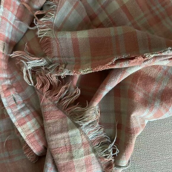 NWT R13 Shredded Seam Flannel Drop Neck Shirt Washed-Out Red/Khaki Plaid XLarge - Picture 13 of 15